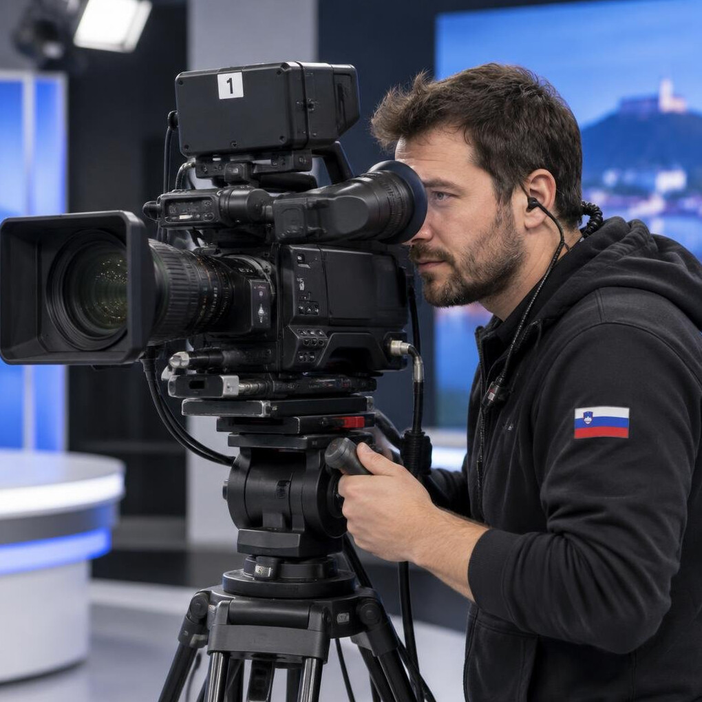 Camera operator filming with a professional video camera